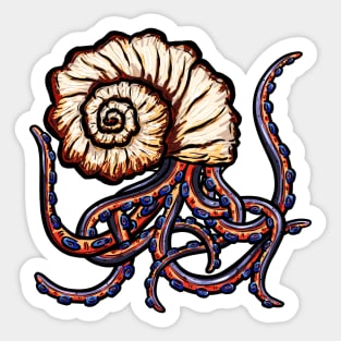 Octopus Conch Seashell Tentacle Cartoon Illustration Sticker